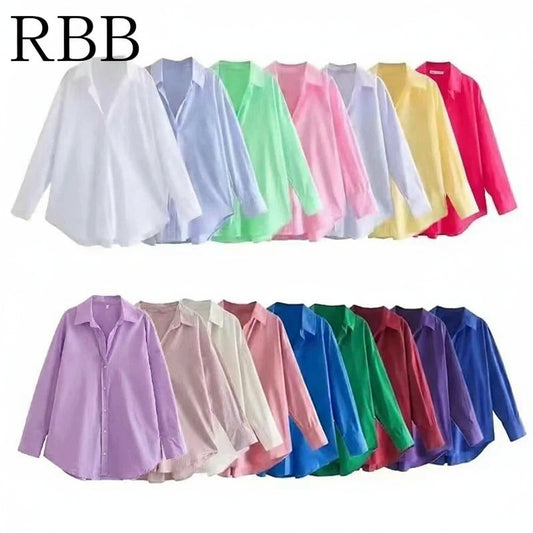 RBB Women's Multicolor Oversized Shirt – Long Sleeve Button-Up Streetwear Blouse (Summer Collection)