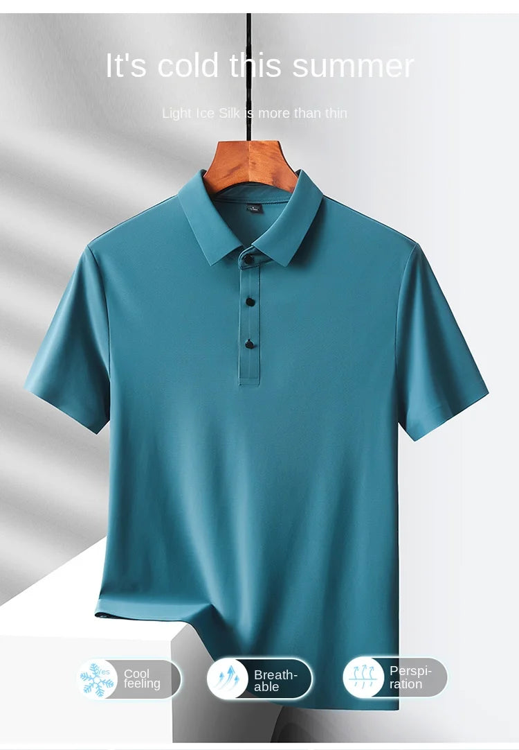 Men's Summer Quick-Dry Ice Silk Short Sleeve T-Shirt — Lightweight Nylon Fabric, Middle-Aged Casual Dad Tee