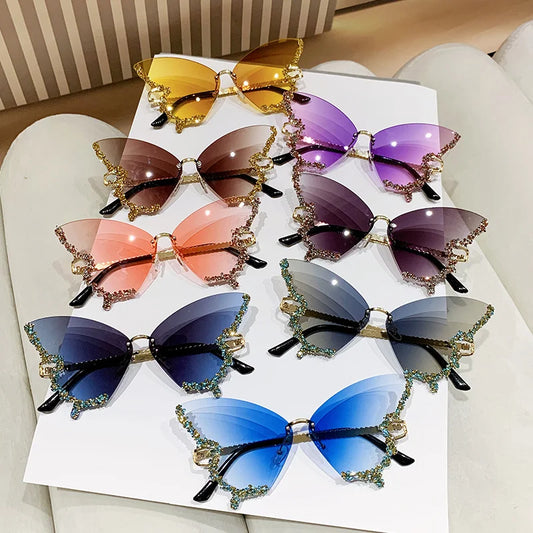 RBB Y2K Oversized Butterfly Sunglasses for Women – Diamond Edge Design, Fashion Street Style