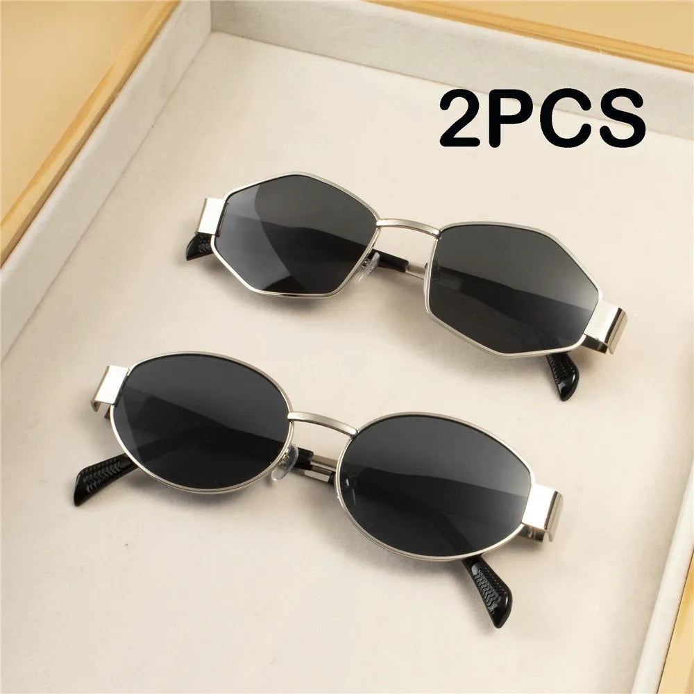 RBB Vintage Punk Round Sunglasses for Women (2PCS) | Retro Metal Frame | RBB Fashion Eyewear