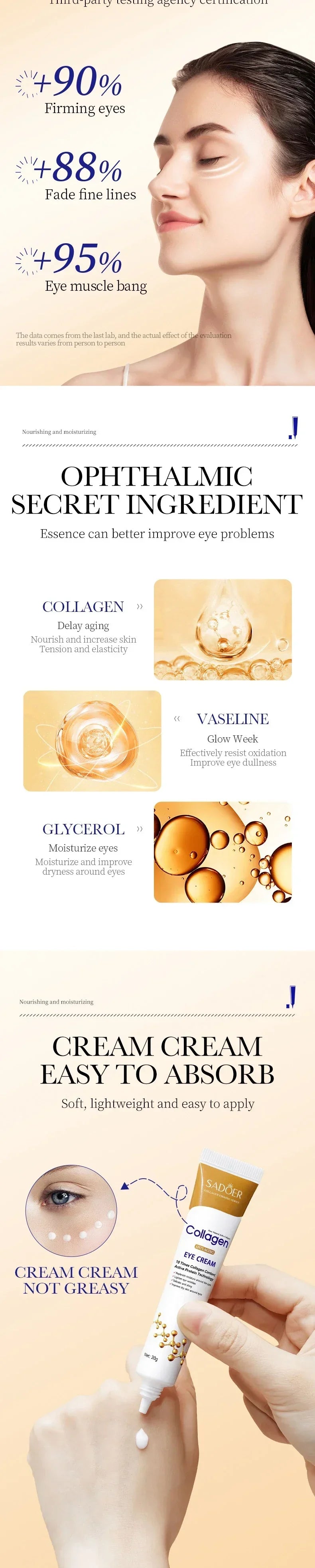 Collagen Eye Cream – Anti-Dark Circles, Eye Bag Reduction & Firming Moisturizer