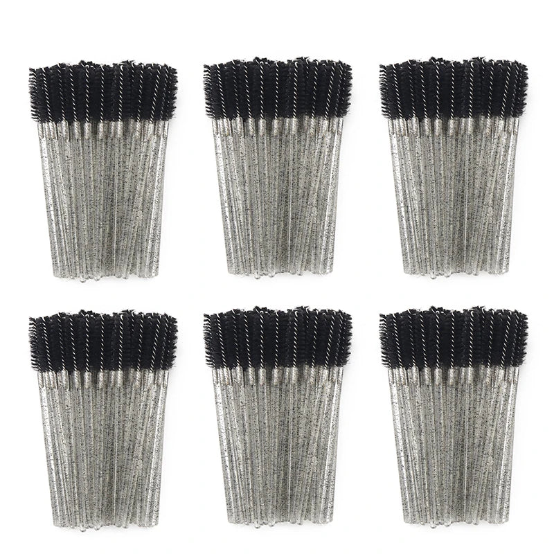 50Pcs Disposable Eyelash & Eyebrow Brushes – Soft Crystal Head Mascara Wands