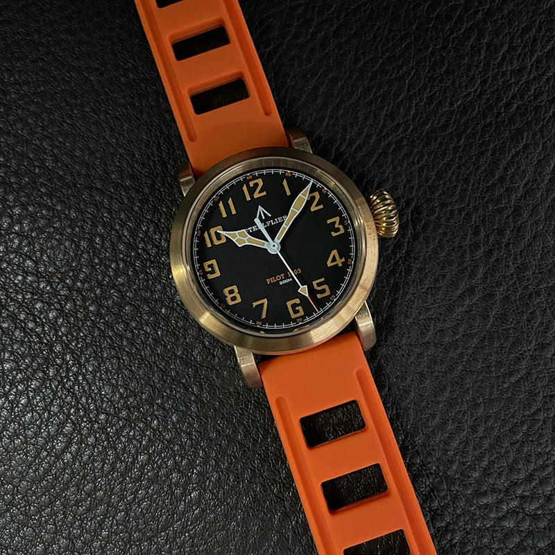 RBB 40mm Men's Bronze Pilot Quartz Wristwatch – 20ATM Waterproof, Luminous, Sapphire