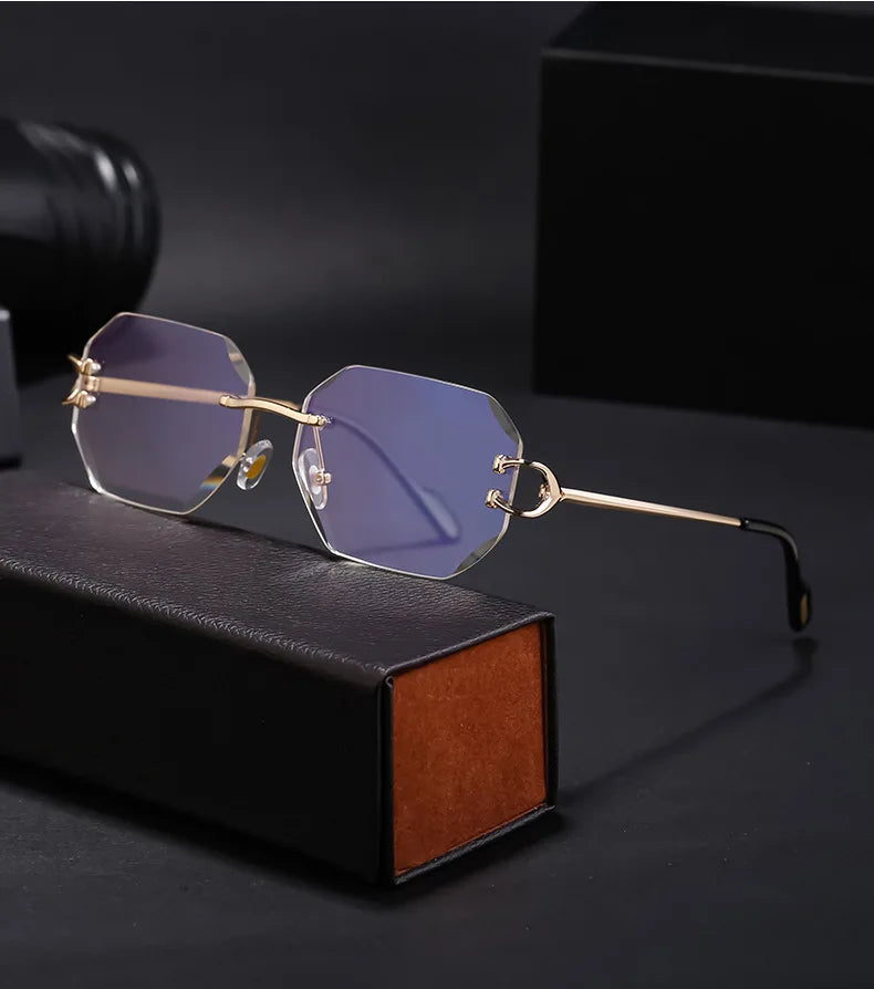 RBB Luxury Rimless Sunglasses – Unisex Stylish Metal Frame Vintage UV400 Mirror Shades