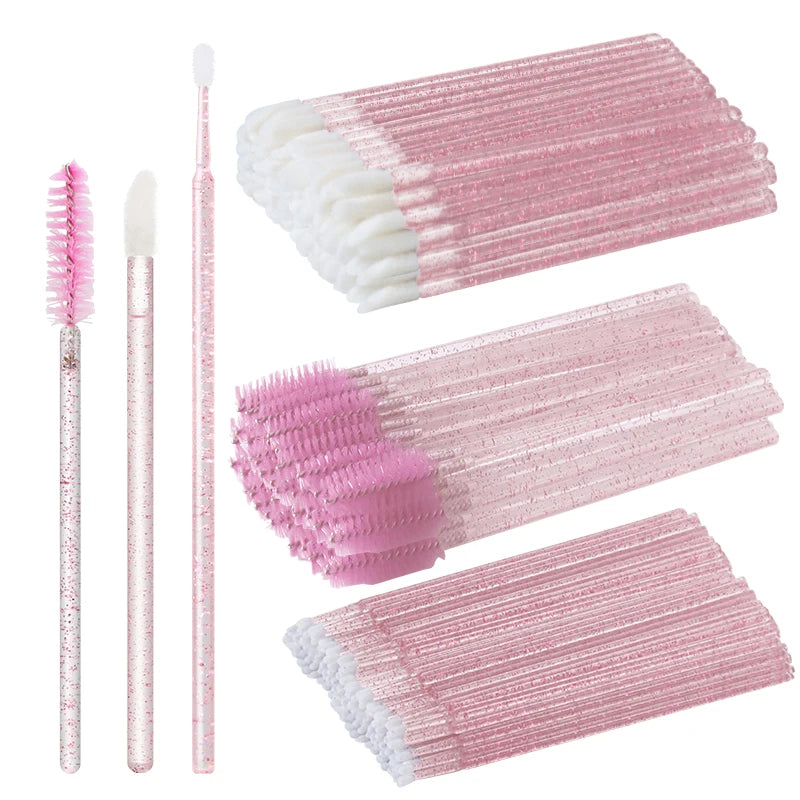 50Pcs Disposable Eyelash & Eyebrow Brushes – Soft Crystal Head Mascara Wands