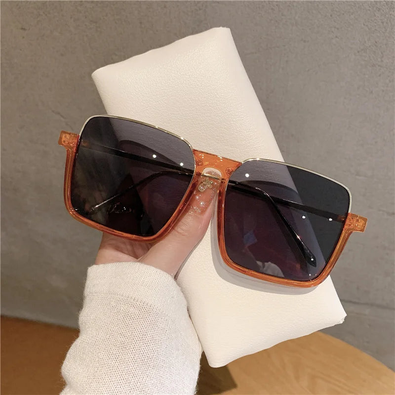 RBB 2024 Vintage Women's Fashion Sunglasses – Luxury Metal Square Frame with UV400 Pink Gradient Lenses