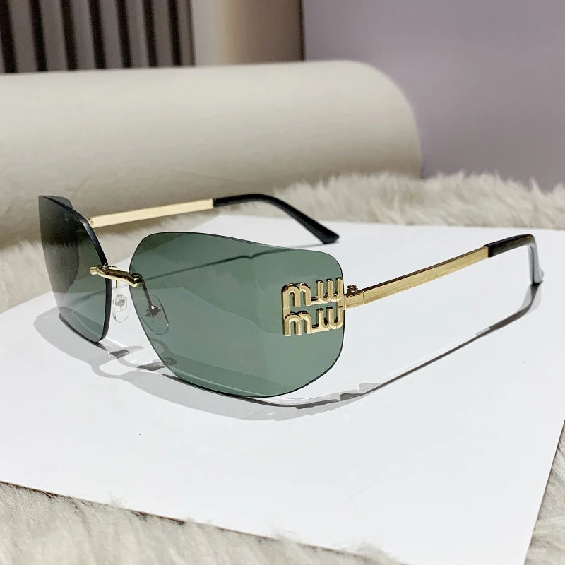 RBB Classic Rimless Rectangle Sunglasses for Women – Luxury Gradient Shades