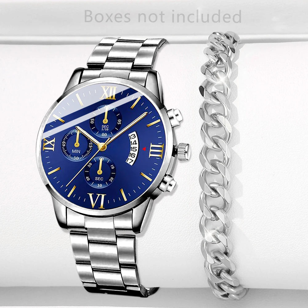 RBB Fashion Men's Stainless Steel Watch – Luxury Quartz Business Wristwatch with Calendar