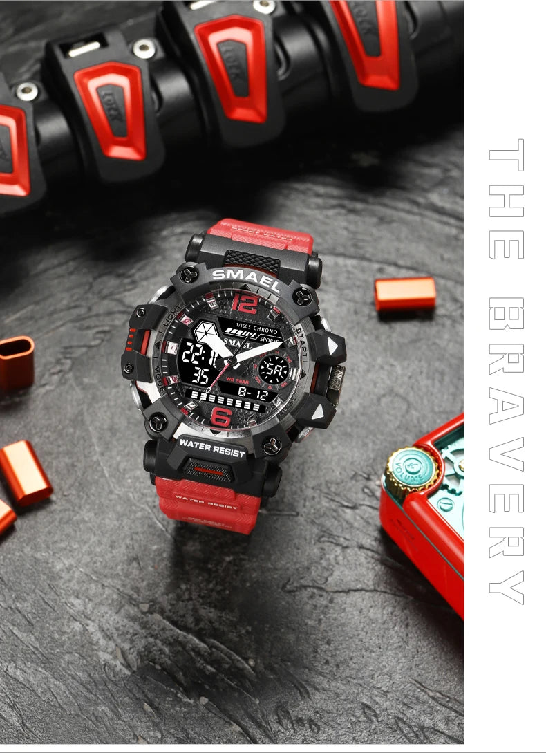 RBB Men’s Digital Sports Watch – 50M Waterproof, Dual Display, LED Quartz