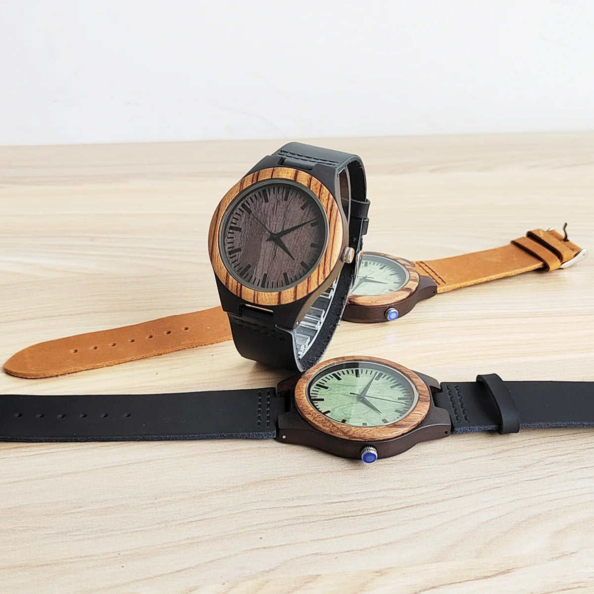 RBB Personalized Wooden Quartz Watch – Unisex Leather Strap, Custom Engraving, Gift-Ready