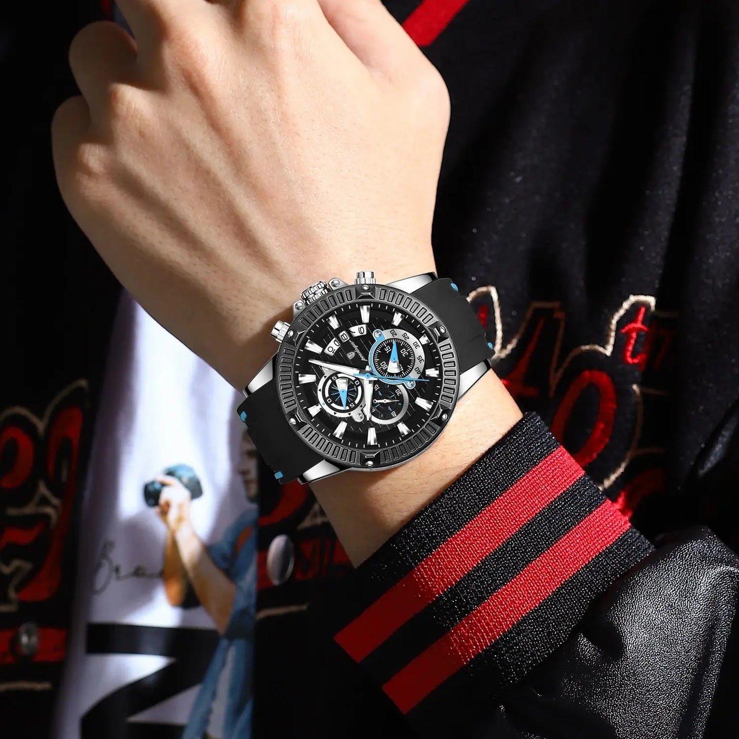 RBB  Men's Sport Chronograph Watch – Silicone Strap, Waterproof, Luminous, Date Display