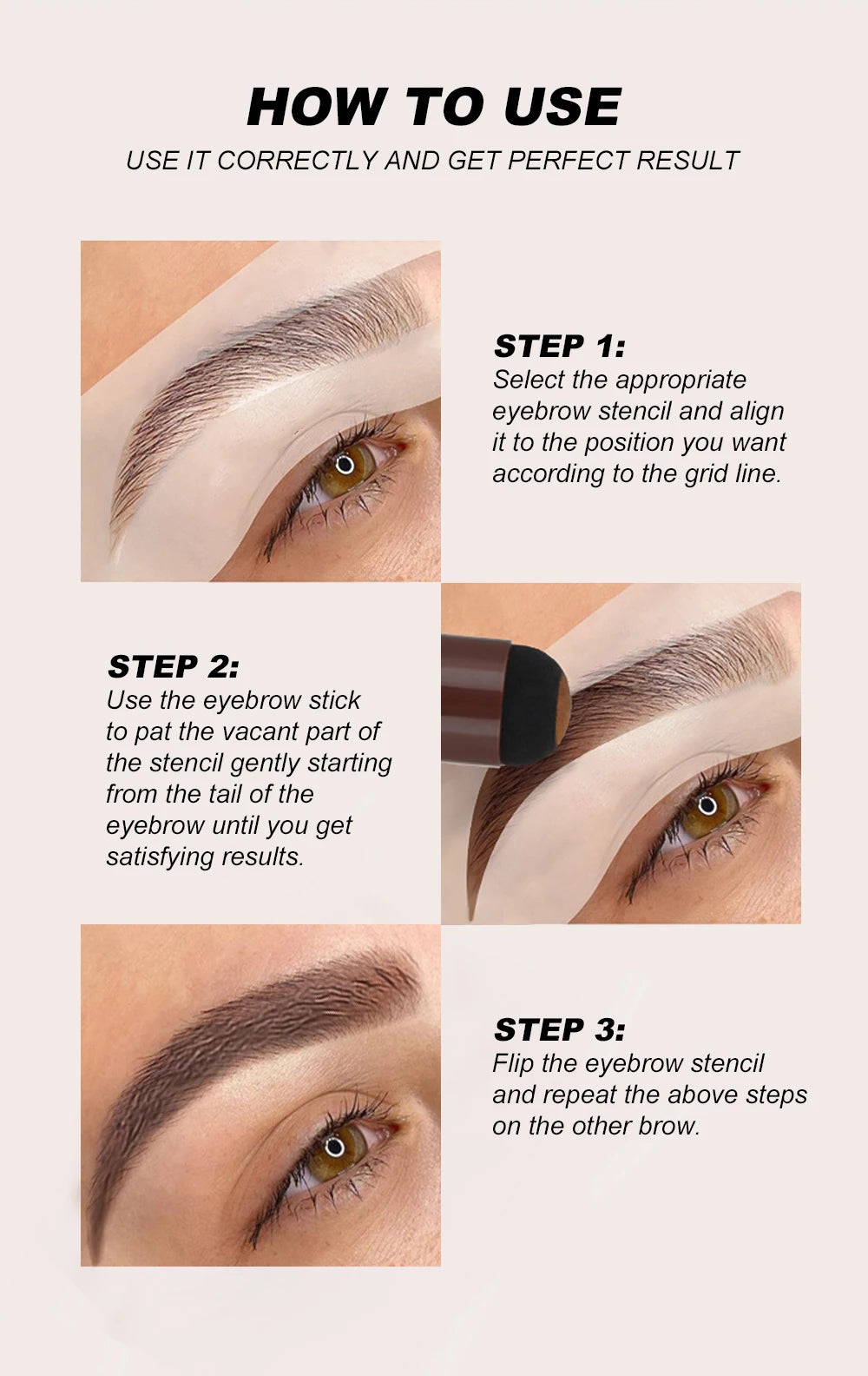 Eyebrow Stamp Stencil Kit – 1 Pc Long-Lasting Waterproof Brow Shaping Set with 10 Stencils