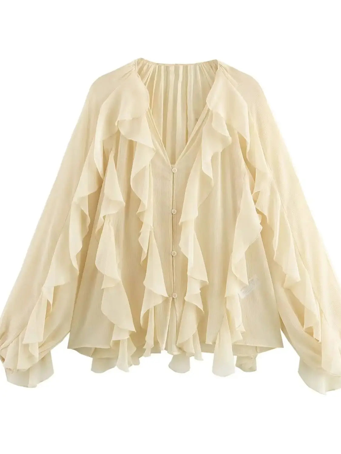 RBB Women's Summer V-Neck Ruffle Blouse – Sheer Tiered Button-Front Beach Top