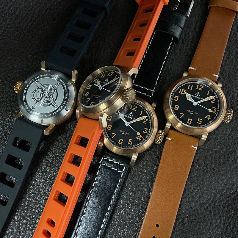 RBB 40mm Men's Bronze Pilot Quartz Wristwatch – 20ATM Waterproof, Luminous, Sapphire