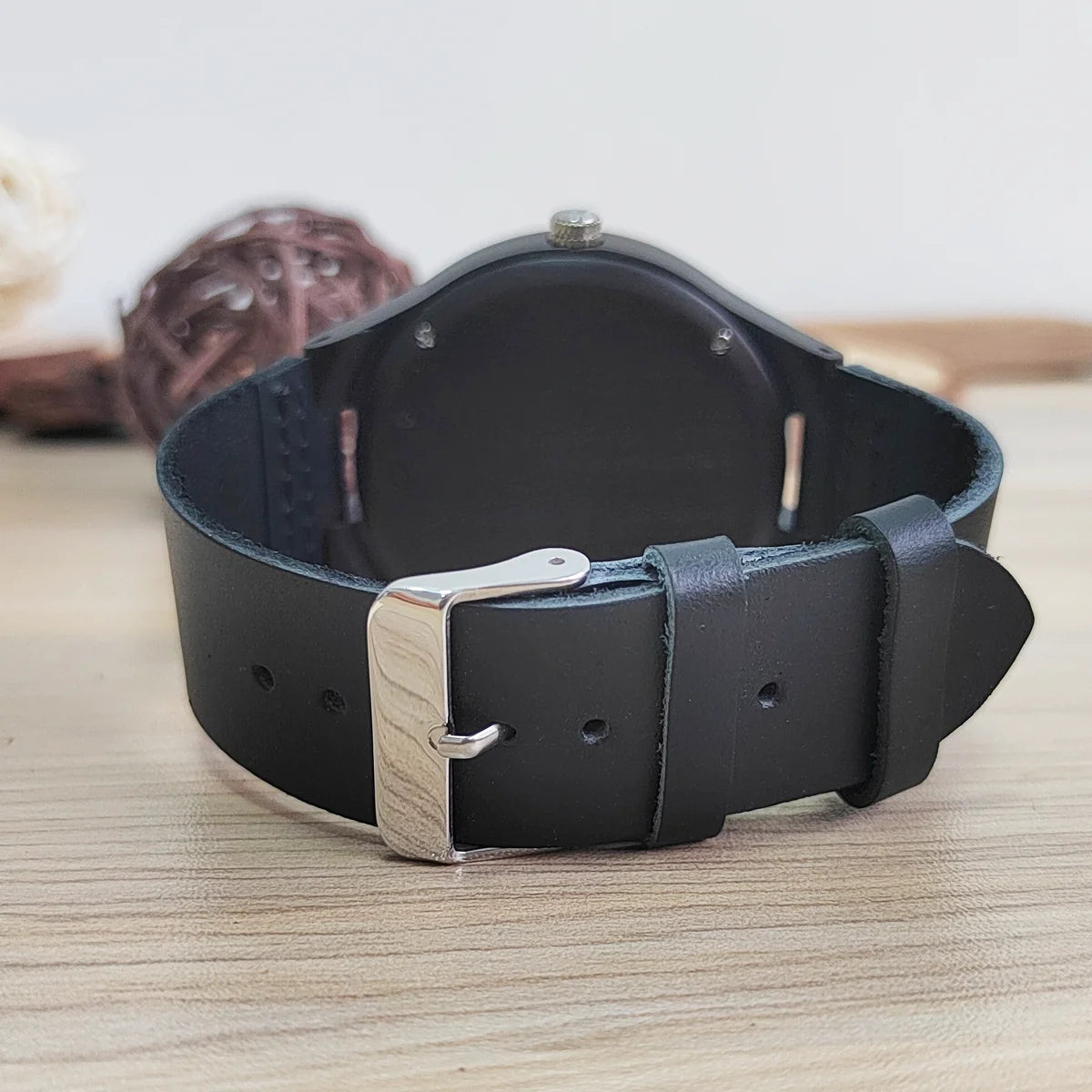 RBB Personalized Wooden Quartz Watch – Unisex Leather Strap, Custom Engraving, Gift-Ready