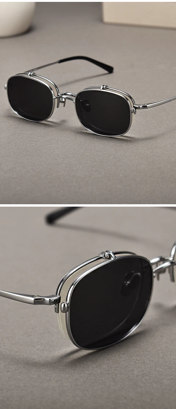 RBB Vintage Titanium Square Glasses Frame with Flip-Up Sunglasses – Semi Rimless Eyewear for Men & Women