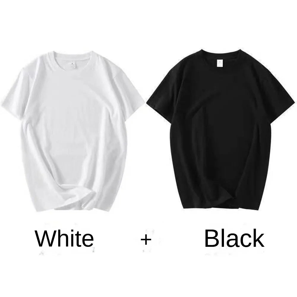 RBB 2PCS Men’s & Women’s 100% Cotton Solid White Short Sleeve T-Shirts – Casual Breathable Round Neck Tops