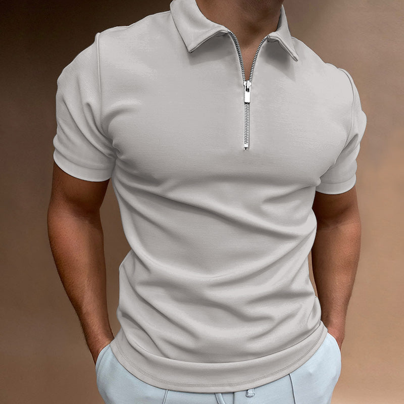 RBB Men’s Summer Solid Color Polo Shirt – Casual Short Sleeve Zipper Collar Streetwear Top