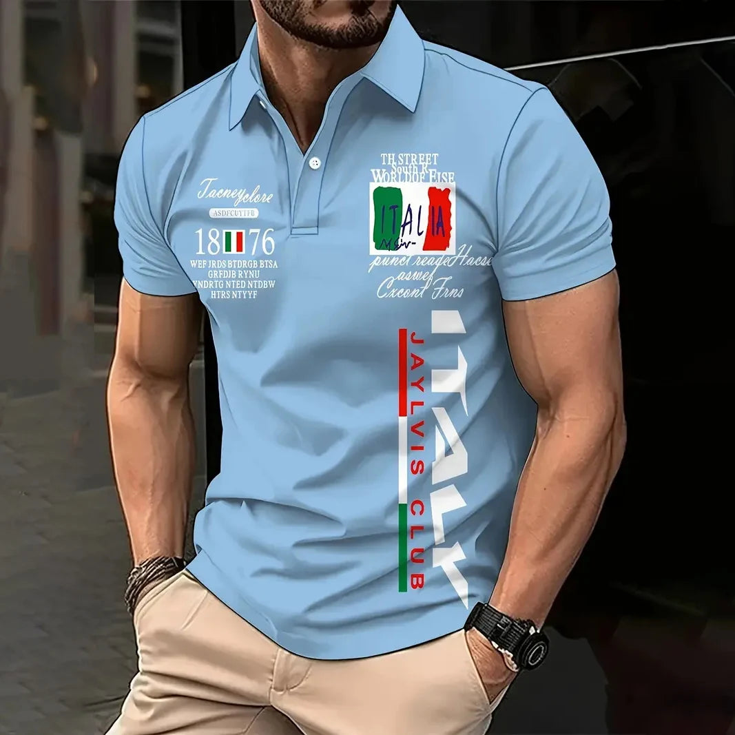 RBB Men’s Oversized Italy Graphic Polo Shirt – Summer Short Sleeve Button-Down Golf & Streetwear Top