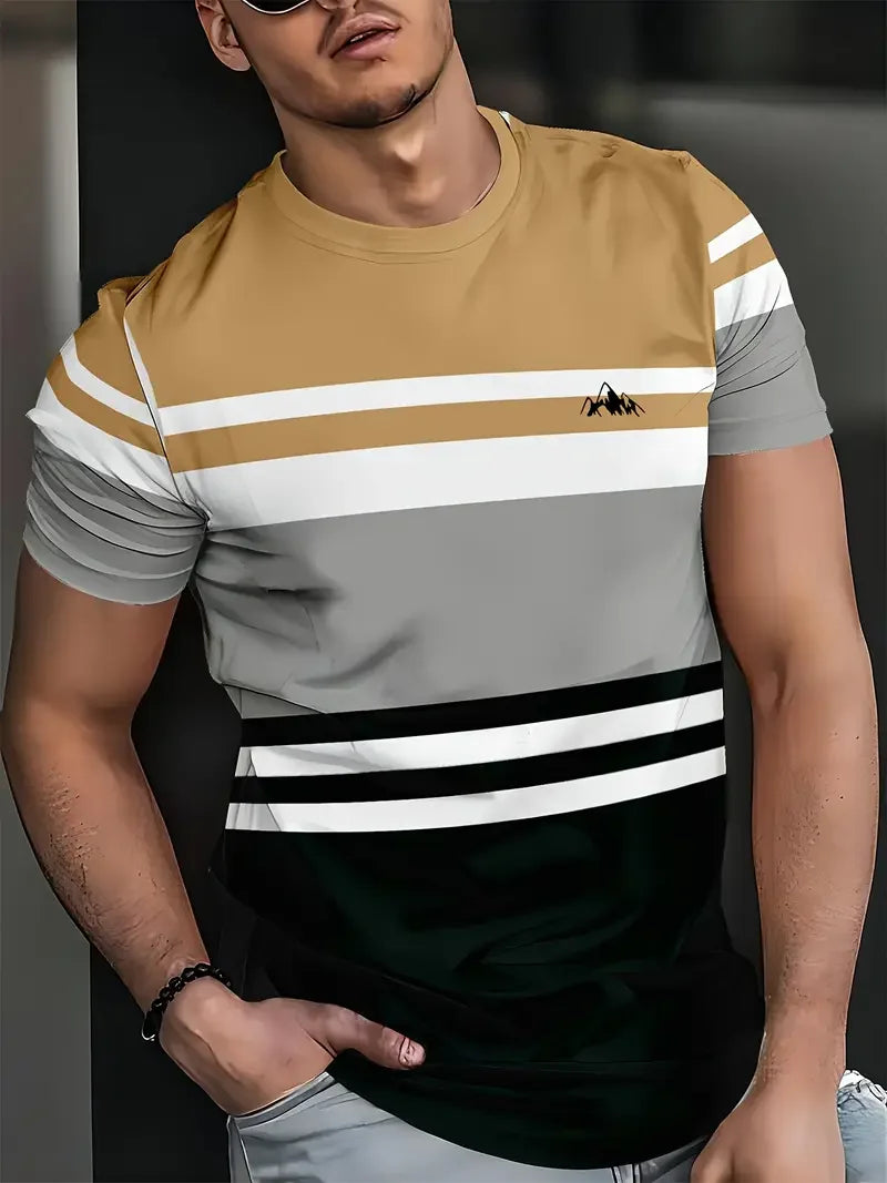 RBB Summer Men's Oversized Stripe Print T-Shirt – Casual Loose Fit, Short Sleeve Round Neck Streetwear Top