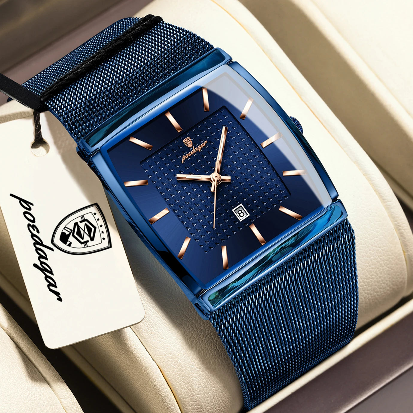 RBB Men's Luxury Quartz Watch – Stainless Steel Mesh, Waterproof, Luminous, Date Display