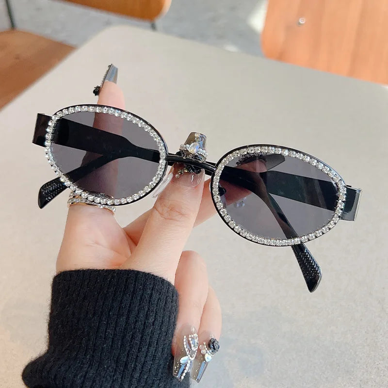 RBB Y2K Oval Drill Sunglasses for Women | Fashion Metal Frame | RBB European INS Style Shades