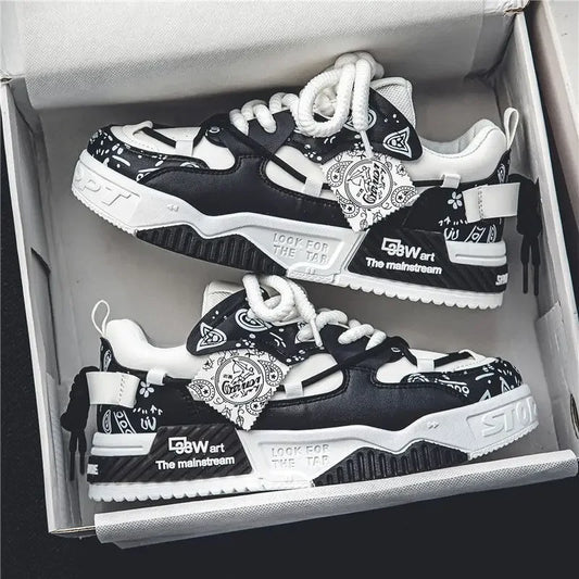 Men’s 2025 Platform Sneakers – Trendy Graffiti Skateboard Lace-Up, Soft Sole, Non-Slip Outdoor Sports Shoes