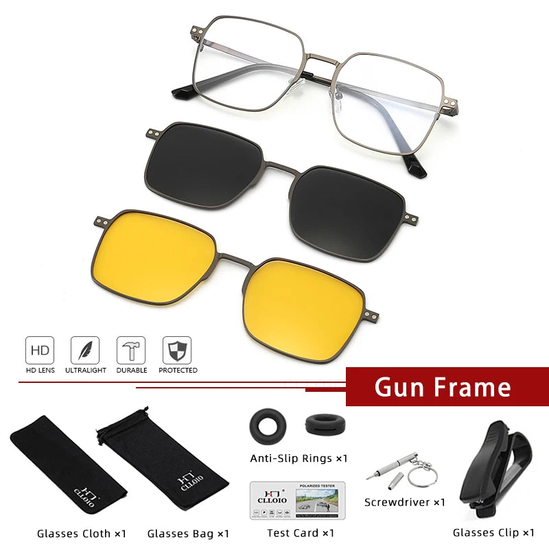 RBB 3-in-1 Magnetic Clip-On Glasses – Titanium Frame Polarized UV400 Eyewear for Men & Women