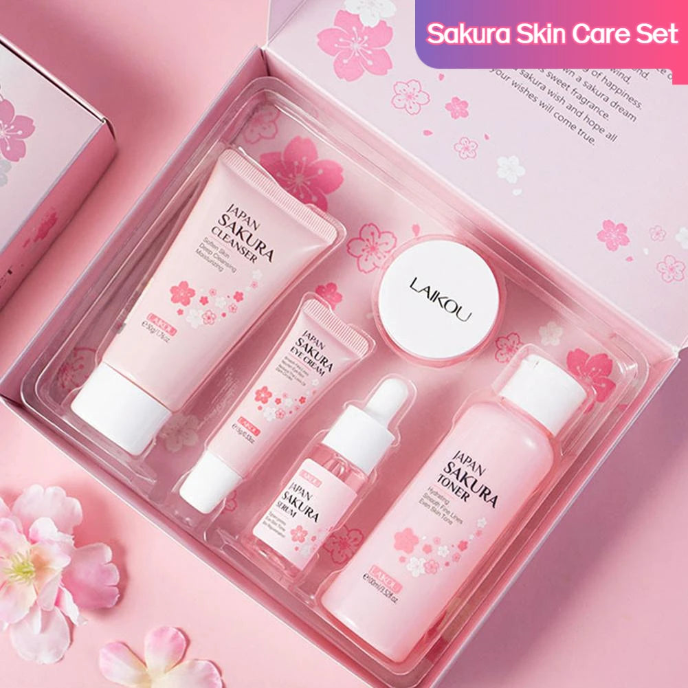 Sakura Skincare Set – 3/5-Piece Face Care Kit with Toner, Serum, Cream & More