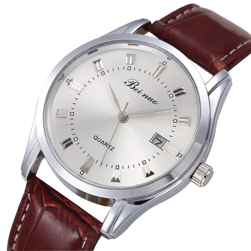 RBB Men’s Luxury Quartz Watch – Fashion Casual Leather Strap with Calendar