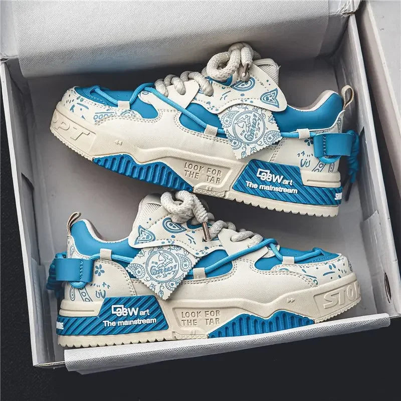 Men’s 2025 Platform Sneakers – Trendy Graffiti Skateboard Lace-Up, Soft Sole, Non-Slip Outdoor Sports Shoes