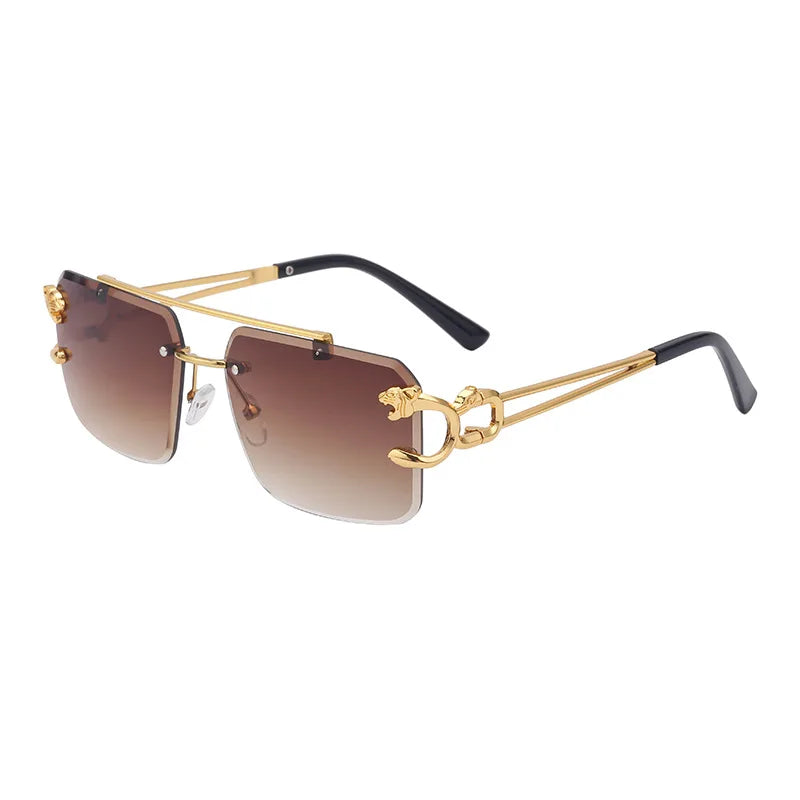 RBB 90168 Women's Fashion Metal Leopard Rimless Sunglasses – Gradient Ocean Film UV400 Double Bridge Design