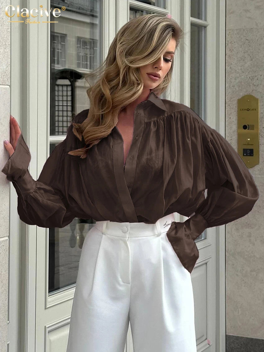 RBB Women's Elegant Pink Office Blouse – Long Sleeve Lapel Classic Shirt Top