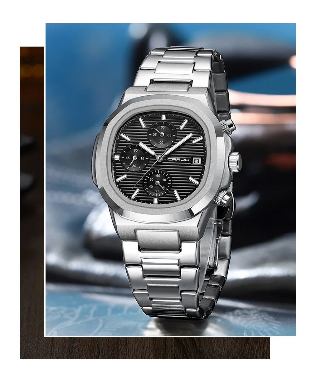 RBB Men's Luxury Quartz Watch – Stainless Steel, Square Case, Luminous & Waterproof