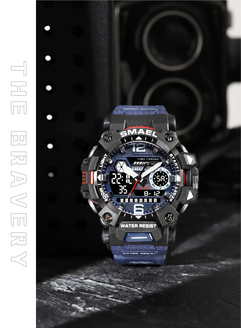 RBB Men’s Digital Sports Watch – 50M Waterproof, Dual Display, LED Quartz