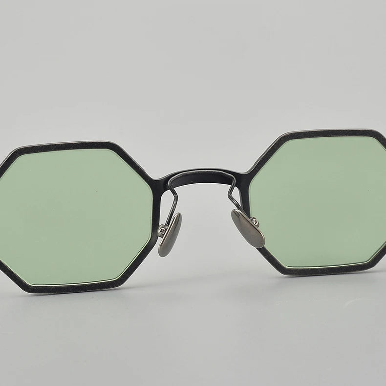 RBB Black Steampunk Retro Polygonal Pure Titanium Sunglasses – UV400 Protection for Men & Women