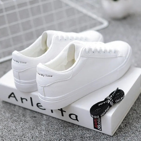 Women’s PU Leather Vulcanized Platform Sneakers – Classic White Casual Shoes