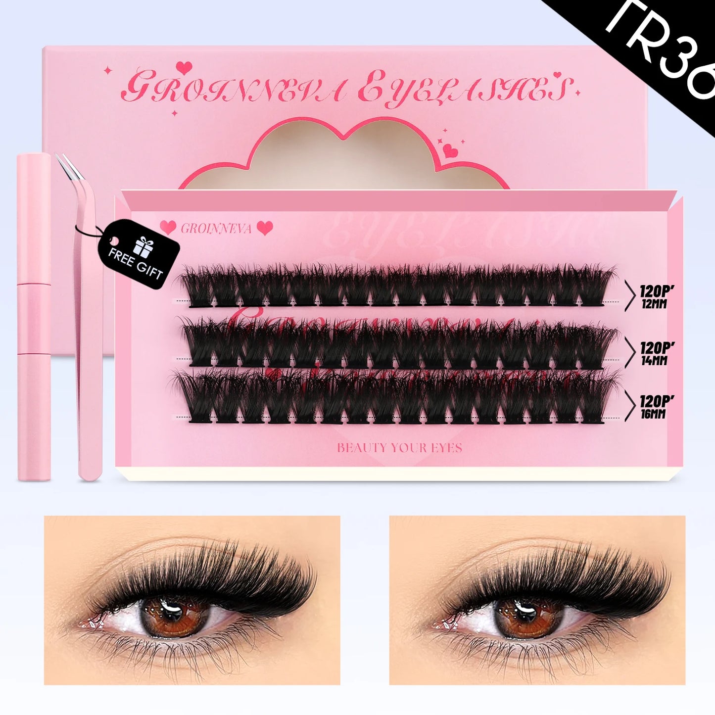 DIY Lash Clusters Set – Mixed Fluffy Individual Extensions with Lash Bond & Seal Kit