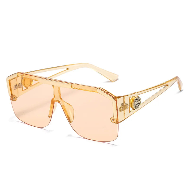 RBB Women's Flat Top One-Piece Sunglasses – Oversized Half Frame with Lion Head Detail | UV400 Big Sun Shades