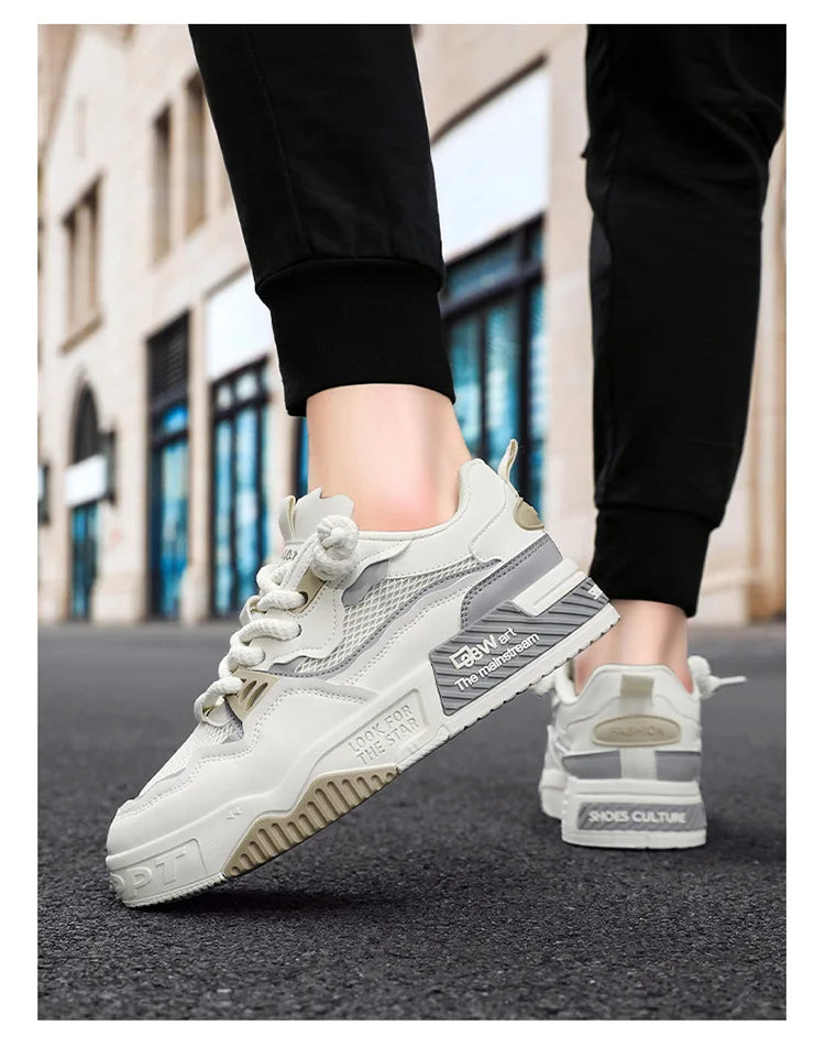 2025 Men’s Large-Size All-Season Soft Sole White Sneakers – Versatile Fashion Sports Shoes