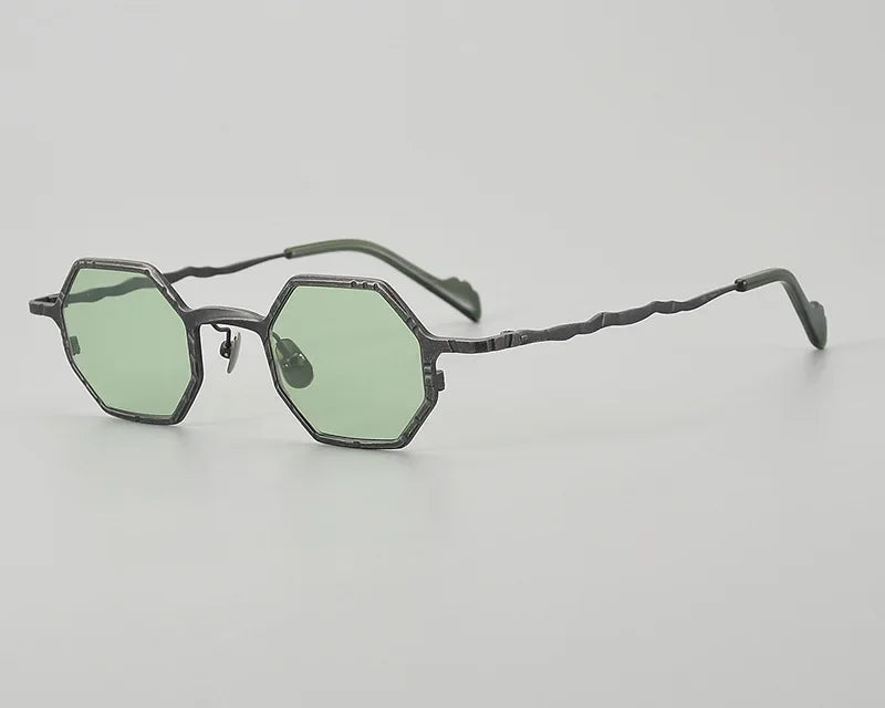 RBB Black Steampunk Retro Polygonal Pure Titanium Sunglasses – UV400 Protection for Men & Women