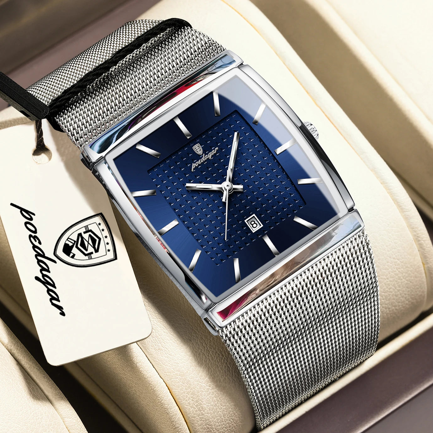 RBB Men's Luxury Quartz Watch – Stainless Steel Mesh, Waterproof, Luminous, Date Display