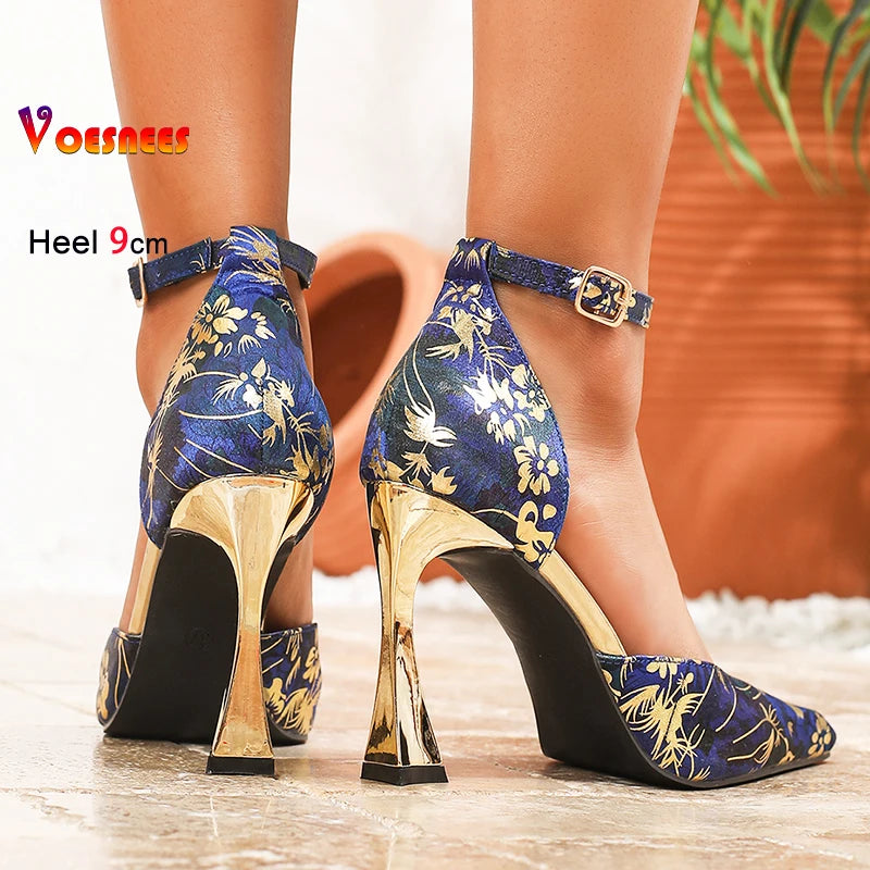 RBB Women Pumps Designer 2025 | New Side-Open Buckle Strap High Heels | Plus Size up to 46 | High-Quality Satin Square Toe Party Shoes for Ladies