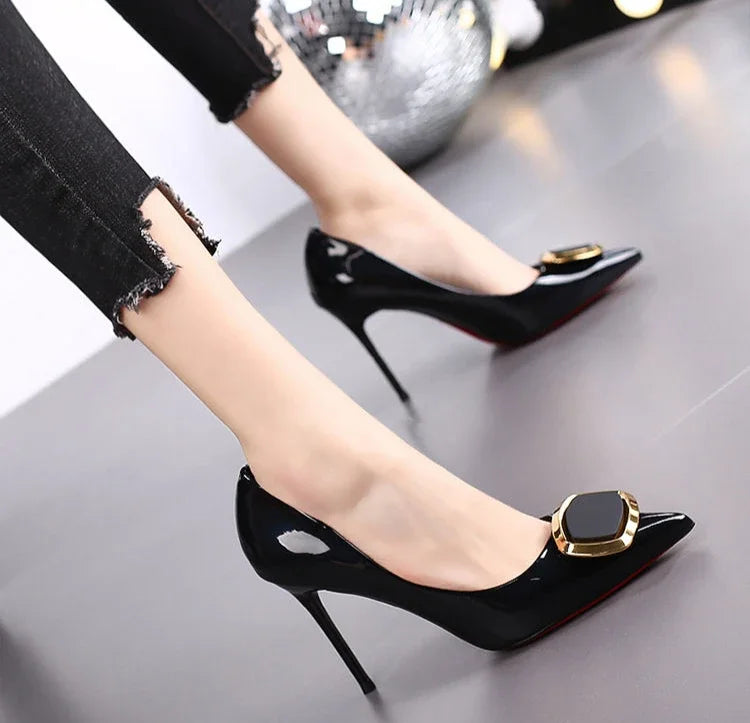 RBB Green Leather Women’s Pumps – Super High Heels (9cm+) | Korean Style Casual Fashion Shoes | Quick Delivery | Size 39