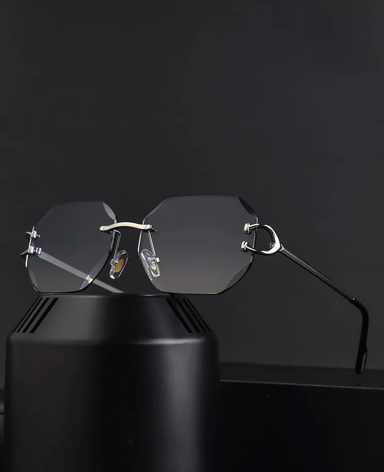 RBB Luxury Rimless Sunglasses – Unisex Stylish Metal Frame Vintage UV400 Mirror Shades