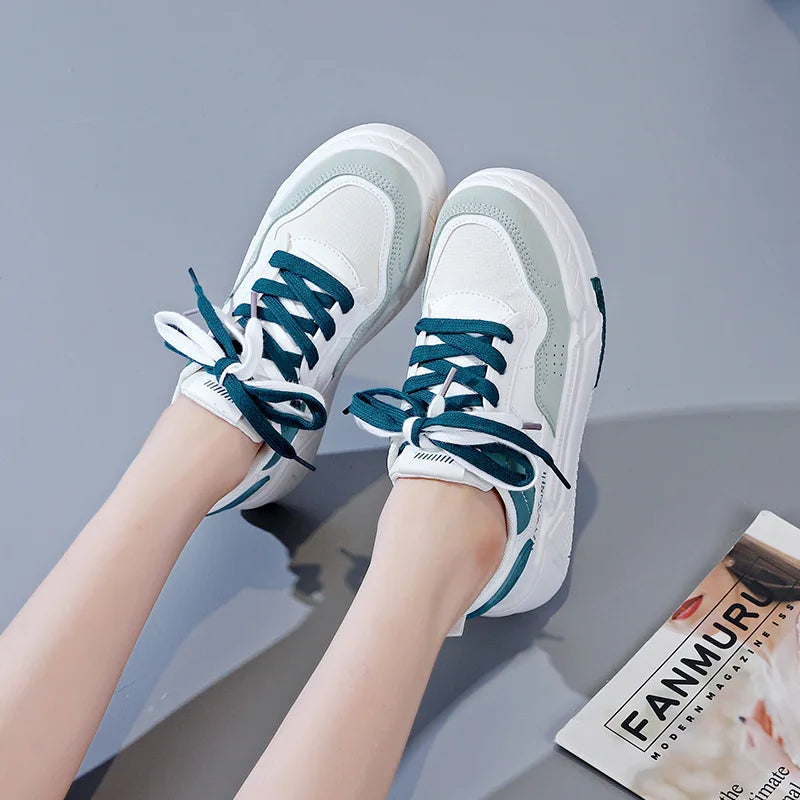 Women’s Platform Sneakers – Autumn 2025, White Breathable Non-Slip Lace-Up Casual Shoes