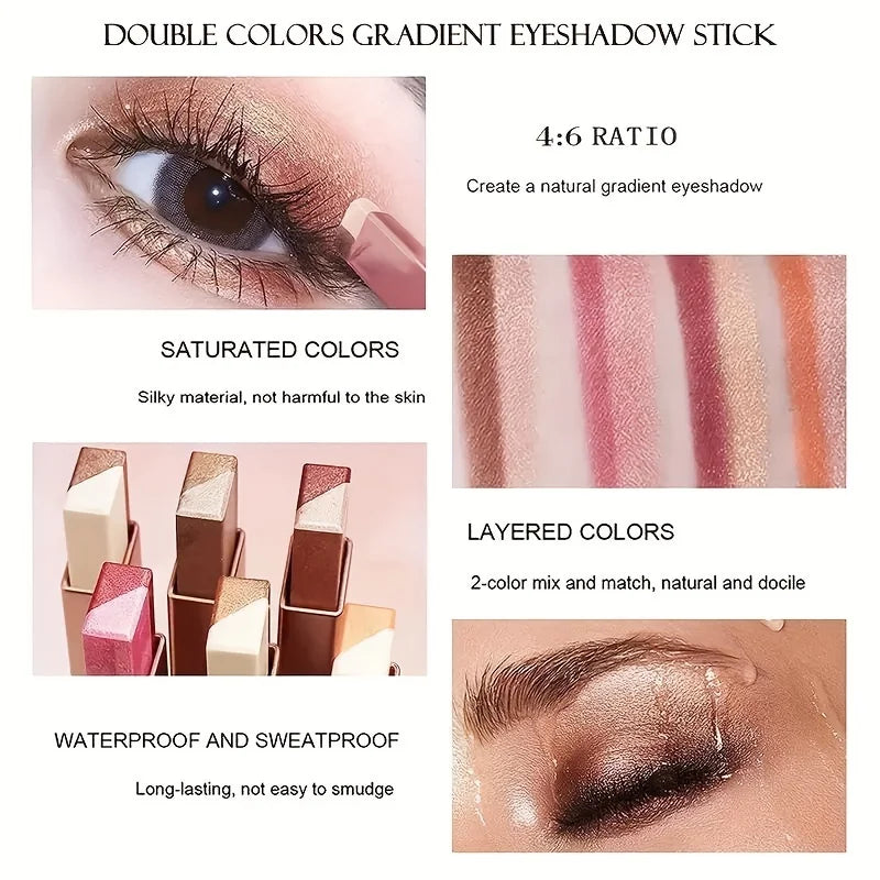 Two-Color Gradient Eyeshadow Stick – Natural 3D Effect, Long-Lasting & No Smudge
