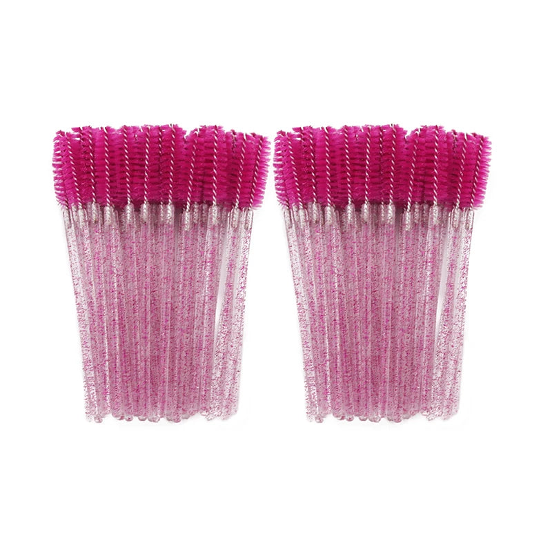 50Pcs Disposable Eyelash & Eyebrow Brushes – Soft Crystal Head Mascara Wands