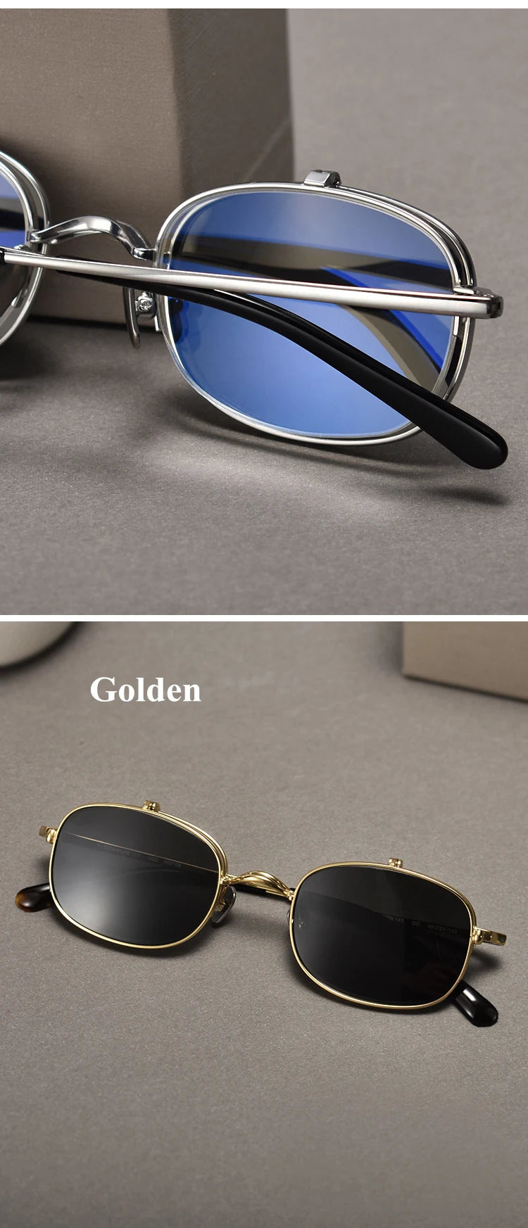 RBB Vintage Titanium Square Glasses Frame with Flip-Up Sunglasses – Semi Rimless Eyewear for Men & Women