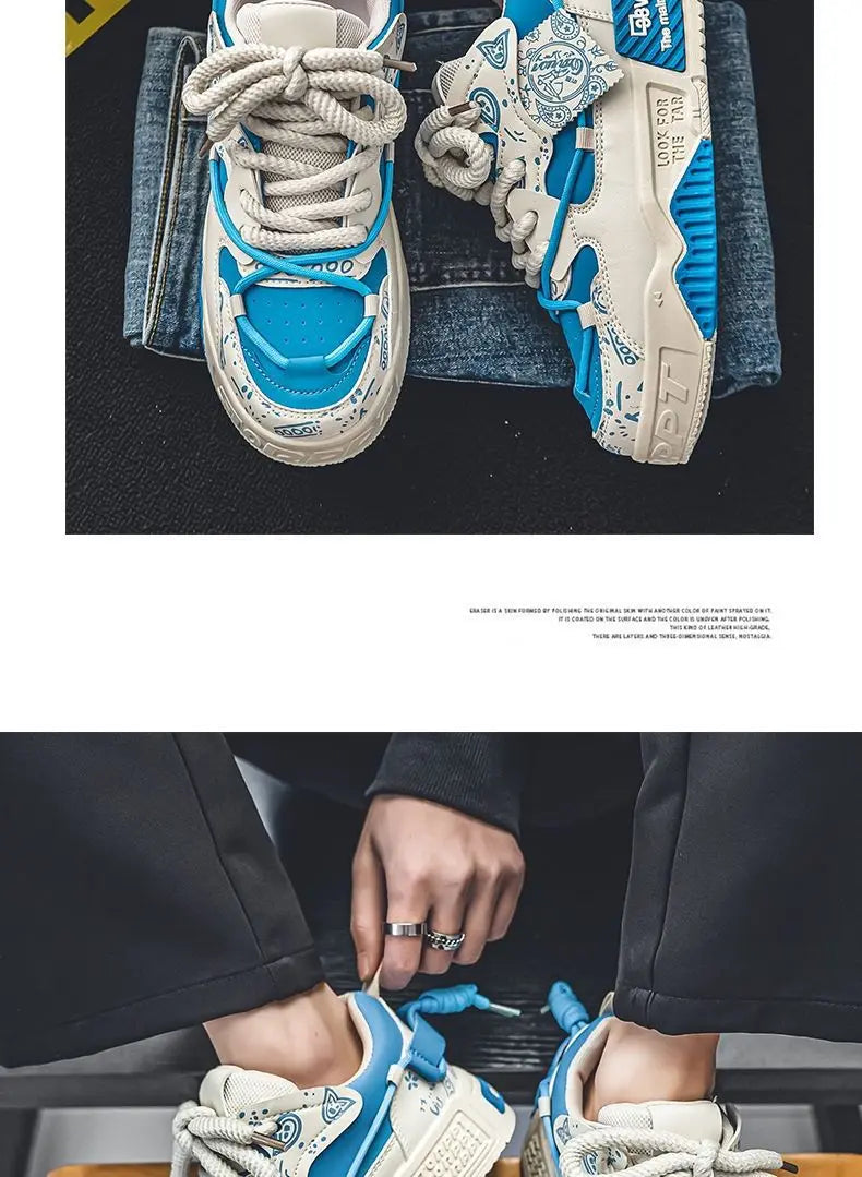 Men’s 2025 Platform Sneakers – Trendy Graffiti Skateboard Lace-Up, Soft Sole, Non-Slip Outdoor Sports Shoes